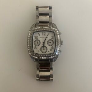 Michael Kors Silver-Tone Crystal Accent Chronograph Watch
